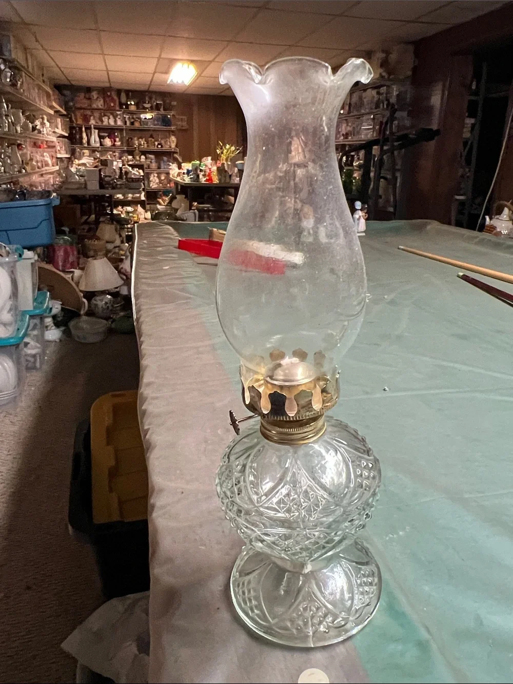 Vintage Clear Glass Hurricane Lamp by